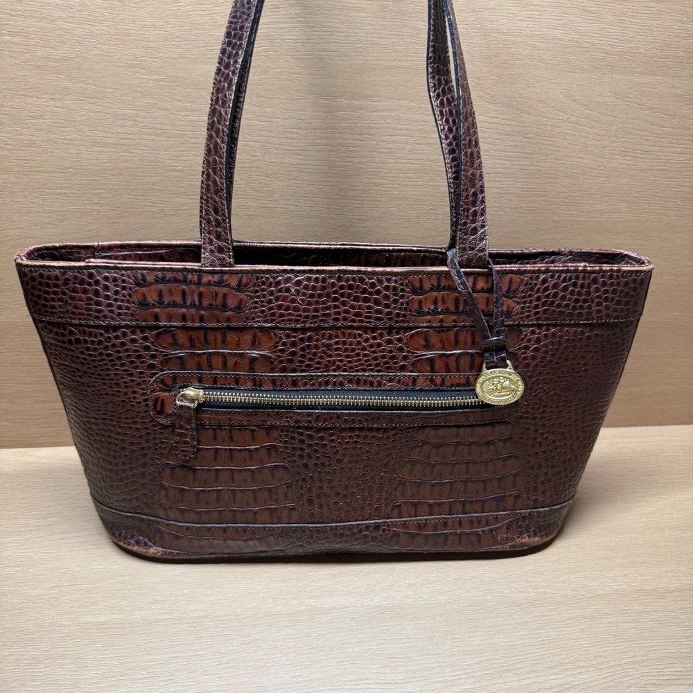 Brahmin Vintage Brown Croc Embossed Leather Tote Bag Purse Handbag Medium